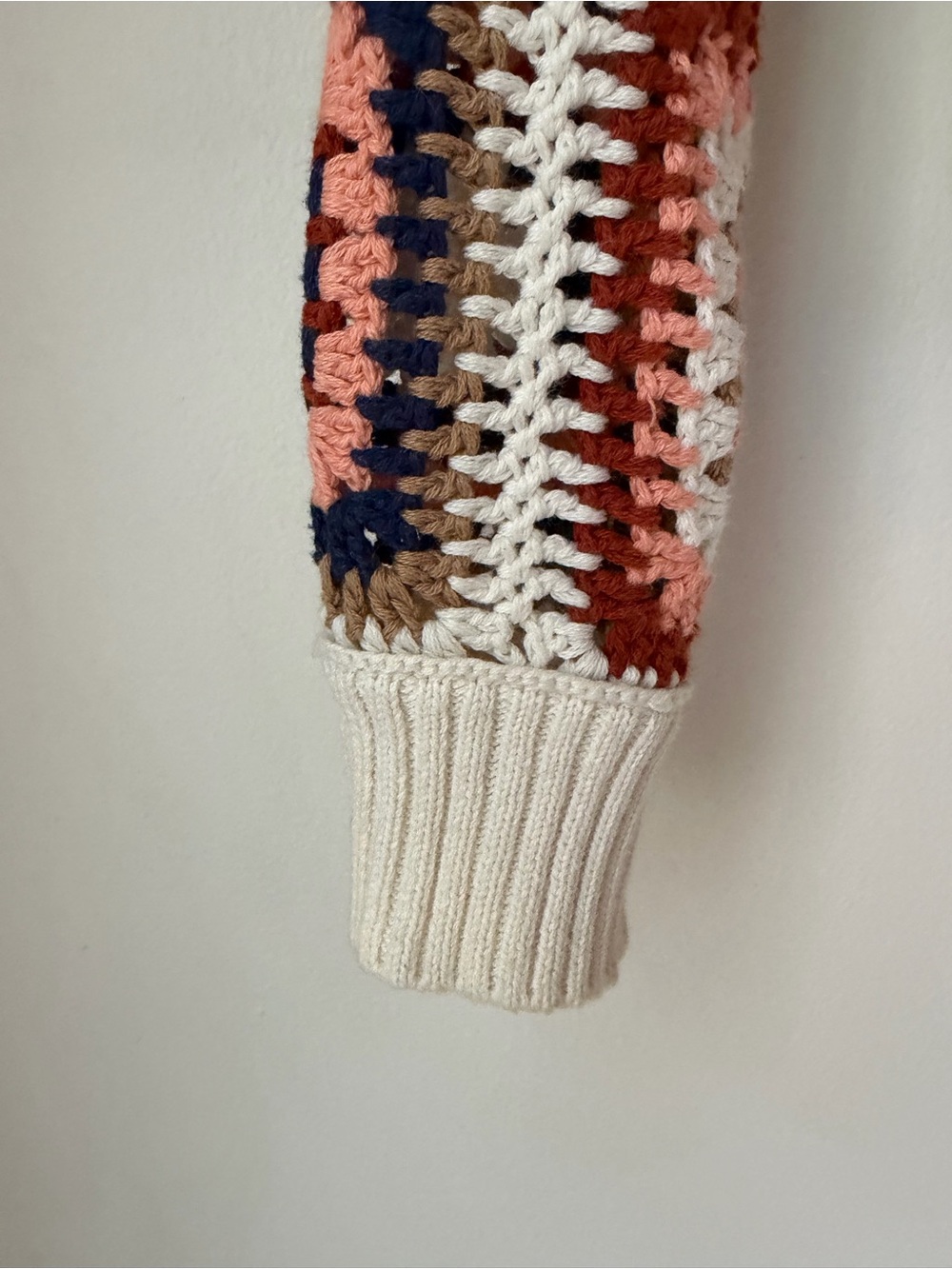 American Eagle Outfitters Crochet Square Pullover Sweater - White, Rust & Navy - Picture 5 of 9
